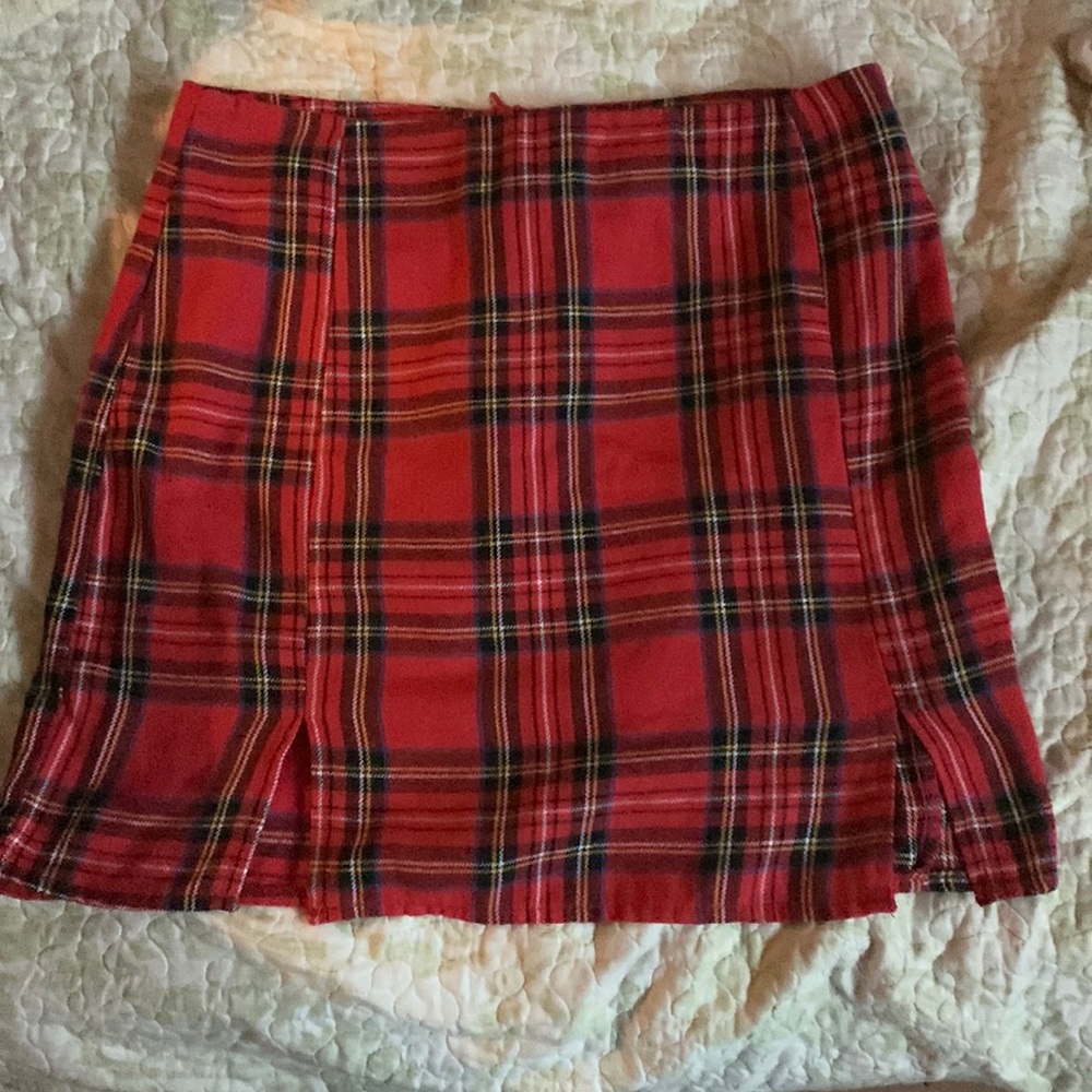 Shein Elastic Waist M-slit Hem Plaid skirt